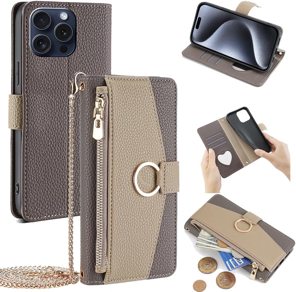 Case Cover Compatible with Realme 10 4G Lanyard Zipper Wallet【3 Card Slot】【Magnetic Clasp】 PU Leather Flip Stand Gray