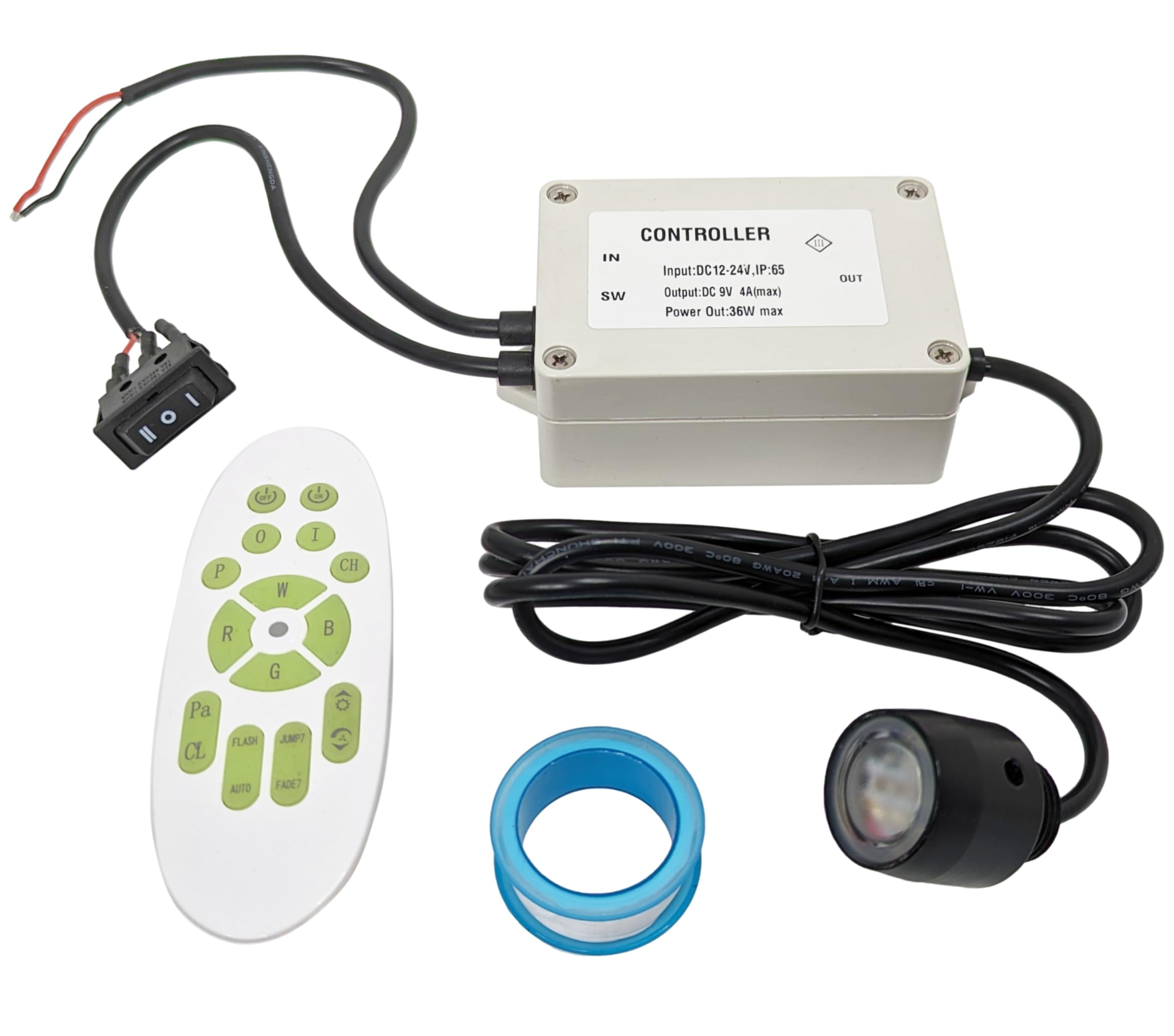 Pactrade Marine Multicolor Drain Plug Underwater Transom LED Boat Light - NPT 1/2 Inch-14 IP68 RGB Kit with Remote Control - 20 Colors, 4 Color-Changing Modes