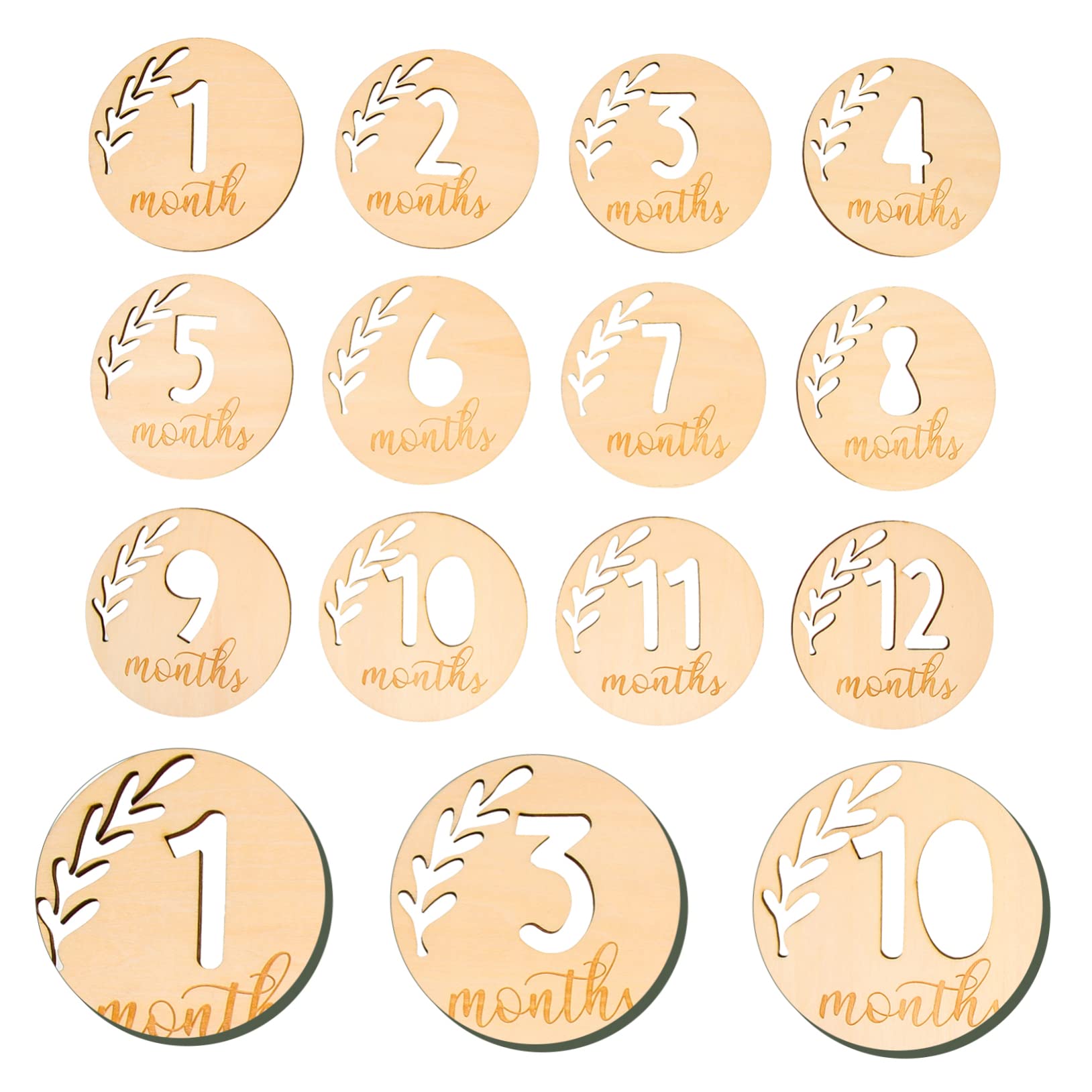 VICASKY 36piezas Bloques De para Bebés De Madera Tarjetas De Crecimiento Mensuales Accesorios Fotográficos para Recién Nacidos y Cumpleaños Diseño Natural y Seguro