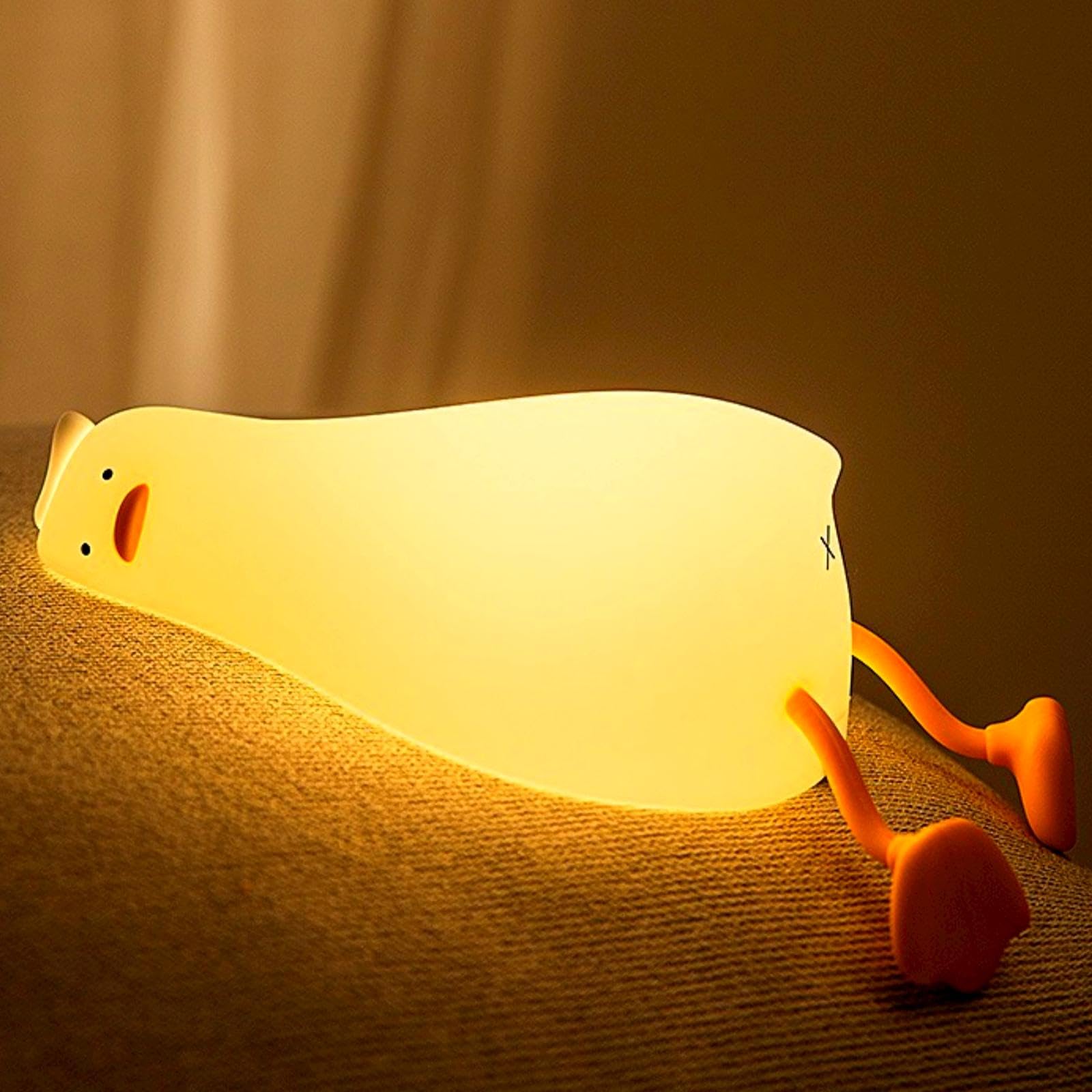 SXDMOUBK Benson Duck Lamp Silicone, Lying Flat Duck Night Light Light Up Duck Squishy Dimmable Touch Table Lamp with Timer LED Rechargeable for Kids Breastfeeding, Bedroom, Nursery (Lying Duck)