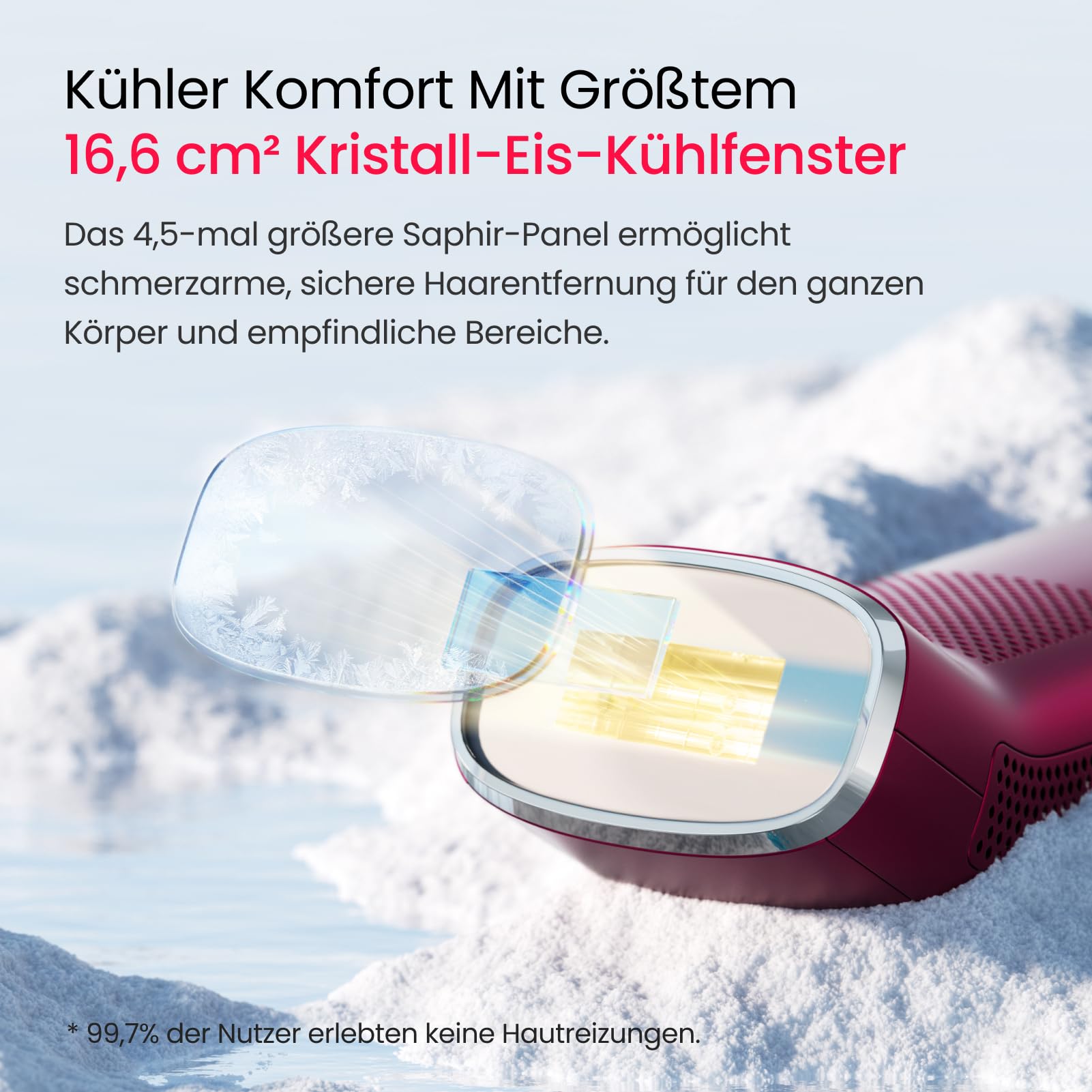 27J Duale Lichter 100W, Vierfach-Impuls IPL Geräte Haarentfernung, 16,6 cm² Saphir Eis-Kühlung 2°C, PHR-Modus, Dauerhaft Haarentfernung Laser für Frauen, Gesicht, Körper, Bikinizone, Beine, Achseln