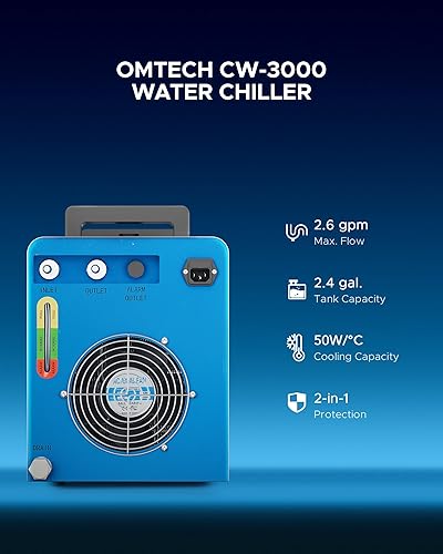 Miniatura 2 de OMTECH Enfriador de agua industrial 9L 2.6gpm CW-3000 enfriador de agua para 40W K40 CO2 grabado láser y máquinas de corte, sistema de refrigeración
