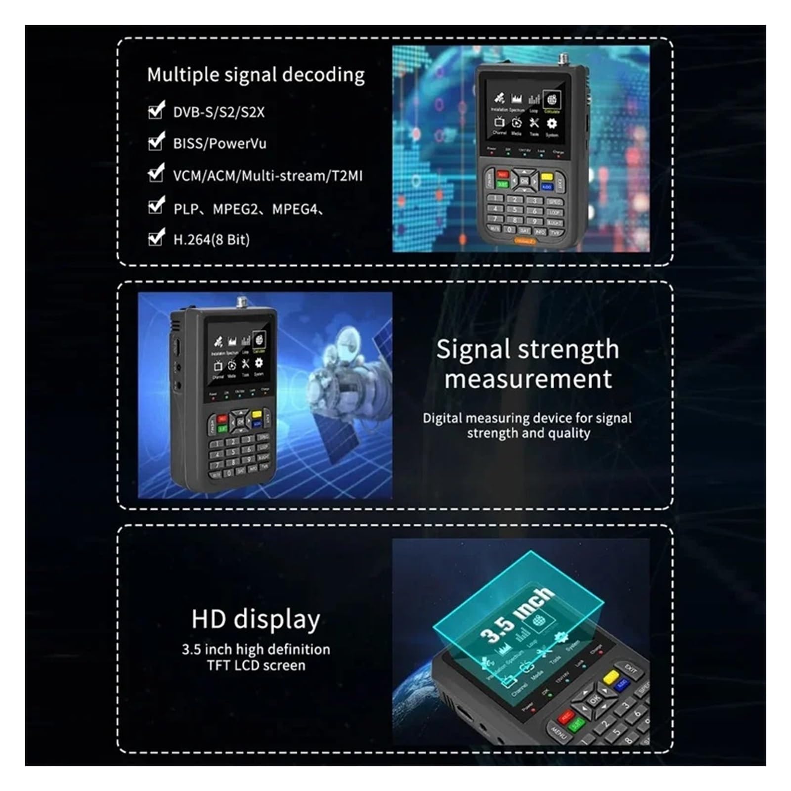 1 pz Misuratore satellitare Star Finder Satellite DVB-S/S2/S2X Schermo TFT LCD Alta Definizione Sostituisci Accessori pratici Localizzatore di segnali
