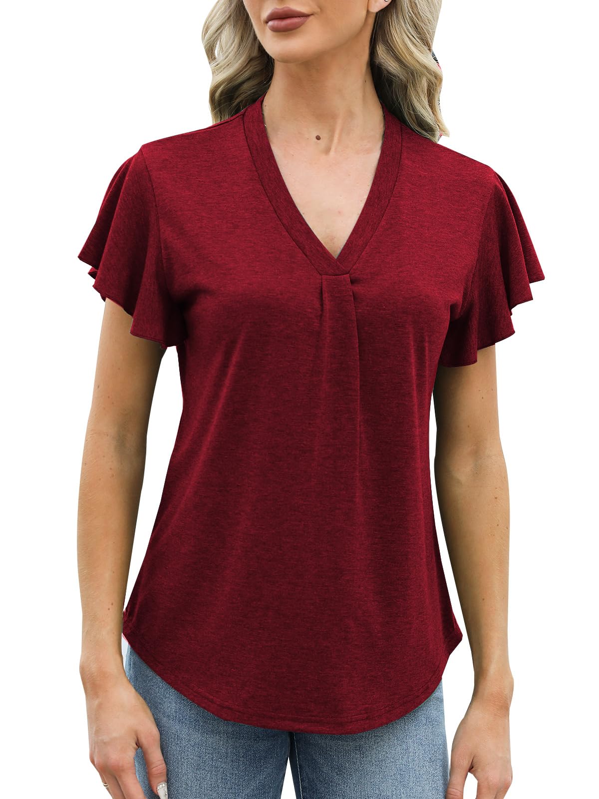 Adigaber Camiseta de Mujer con Cuello en V T-Shirt de Verano Holgada Pétalos de Flores Manga Corta Túnica