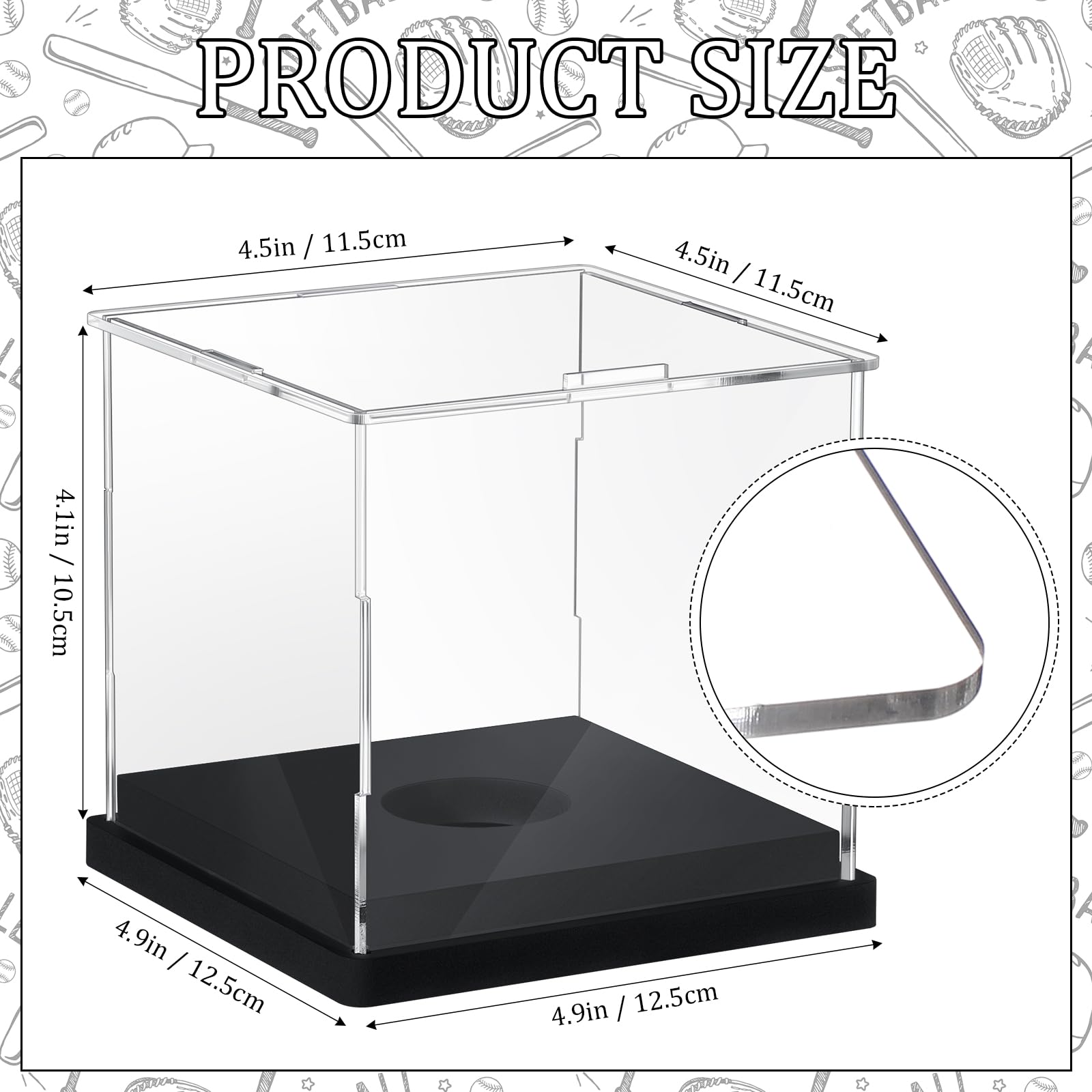 Baderke 2 vitrinas de sóftbol de acrílico para sóftbol, soporte de béisbol, protección UV, caja de bolas de recuerdos, cubo transparente para almacenamiento de pelotas deportivas (retira la película