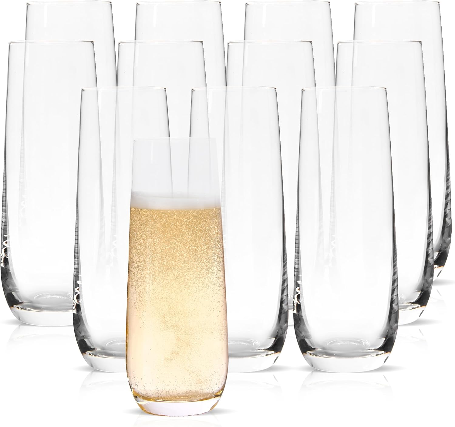 Set of 12 Stemless Champagne Flutes - 8 oz Cocktail, Mimosa, Prosecco Wine Glasses Set, Dishwasher Safe