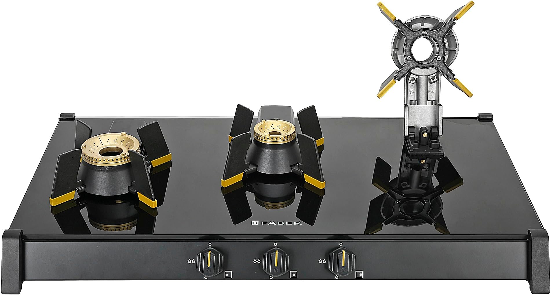Liftable Burners Freestanding Cooktop | Genius 753 Bk | 75Cm Width | Brass Burners | Manual Ignition | Abs Knobs | Pan Support | 2 Yrs Comprehensive,5 Yrs Valve & Burners,7 Yrs On Glass, Black