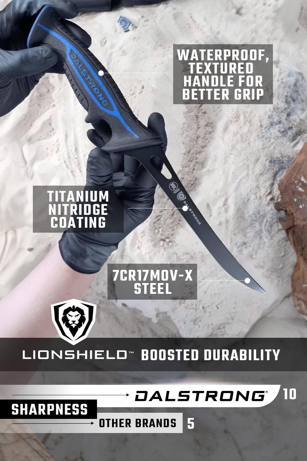 Dalstrong Fillet Knife-Night Shark Series 7”-High Carbon Steel-Titanium Coated Blade-Sharp Kitchen Knife & Outdoors-Polypropylene Handle-w/Sheath-NSF Certified