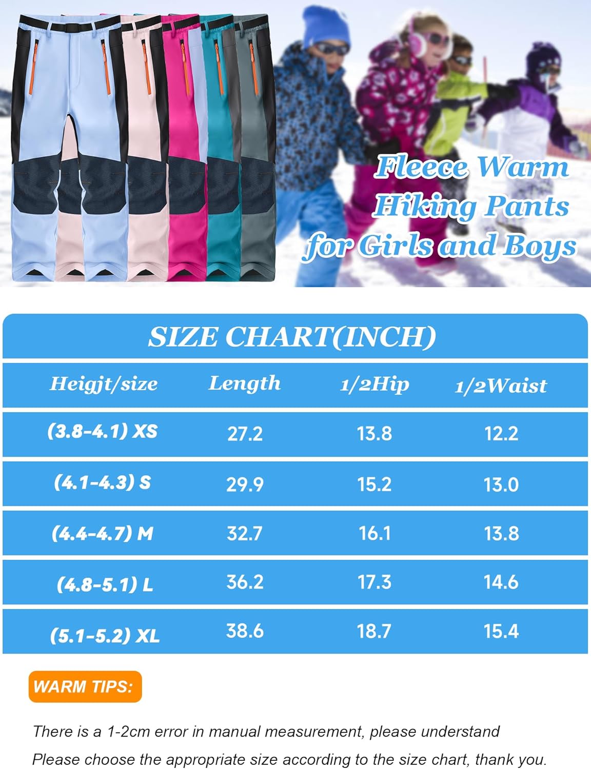 Holure Children's Softshell Fleece Athletic Pants, Waterproof Windproof & Warm Ski Pants with Zipper Pockets - Image 7