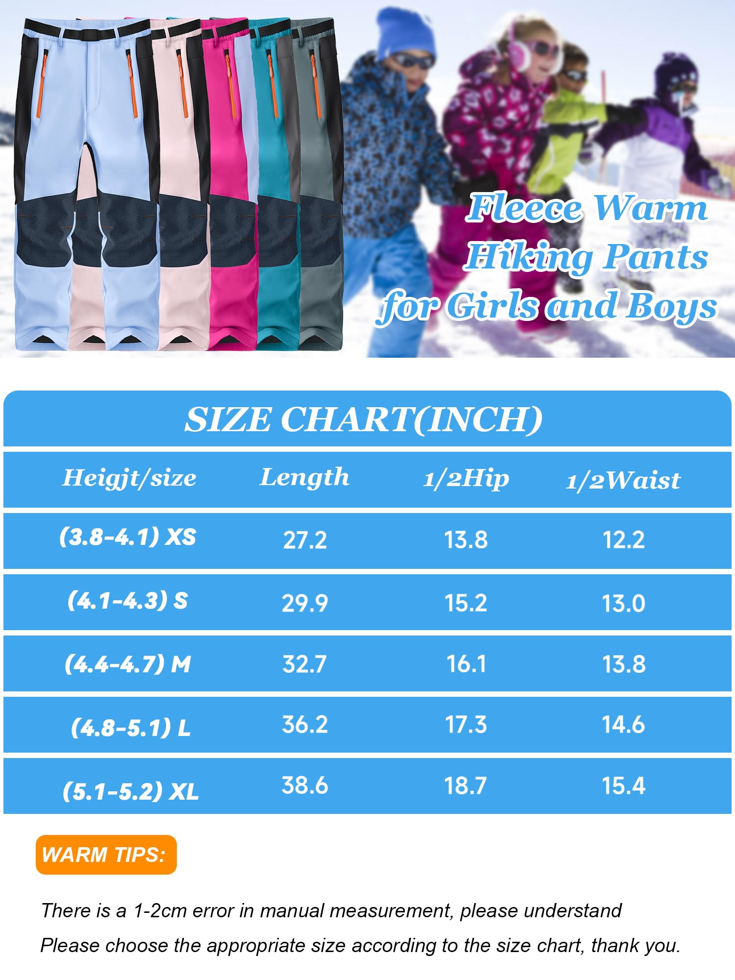 Pantalon de ski en polaire Softshell pour enfants imperméable coupe-vent chaud avec poches à fermeture éclair