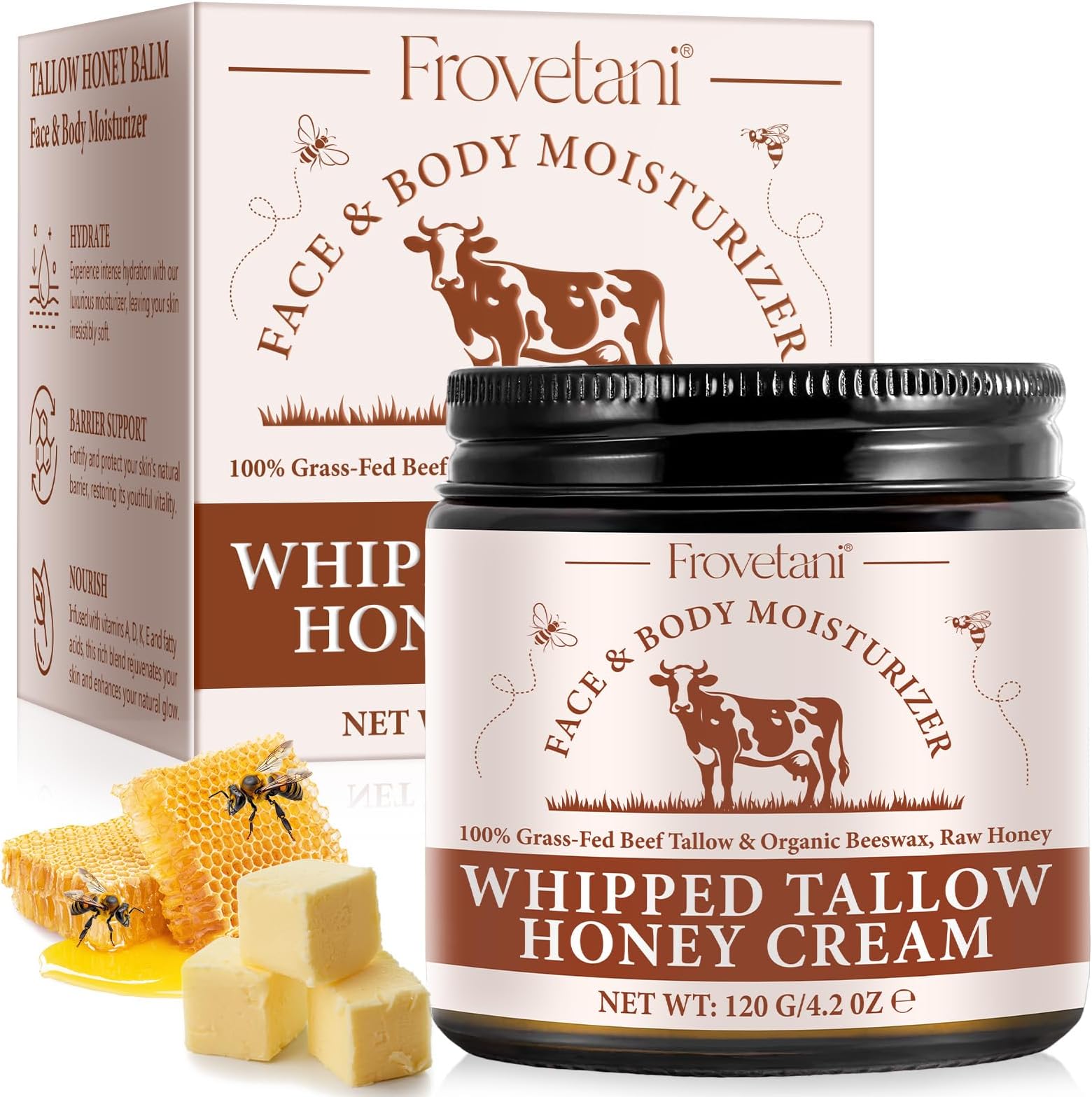 All Natural Beef Tallow Skin Care Tallow Face Cream Grass-Fed Beef, Wild Honey And Beeswax, Deeply Moisturises and Repairs the Skin, Suitable for all Skin Types, 120g Ultimate Moisturising