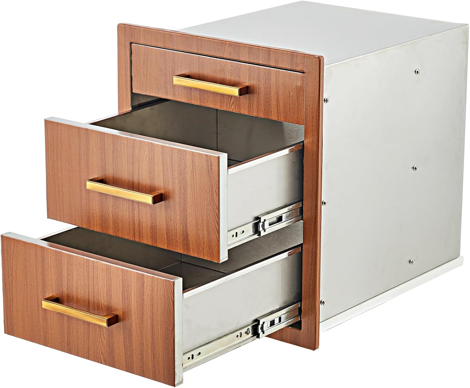 GAOMON Outdoor Kitchen Drawers 17" W x 20" H x 20" D, Flush Mount Triple BBQ Drawers with Stainless Steel Handle for Outdoor Kitchens, BBQ Island, Patio Grill Station