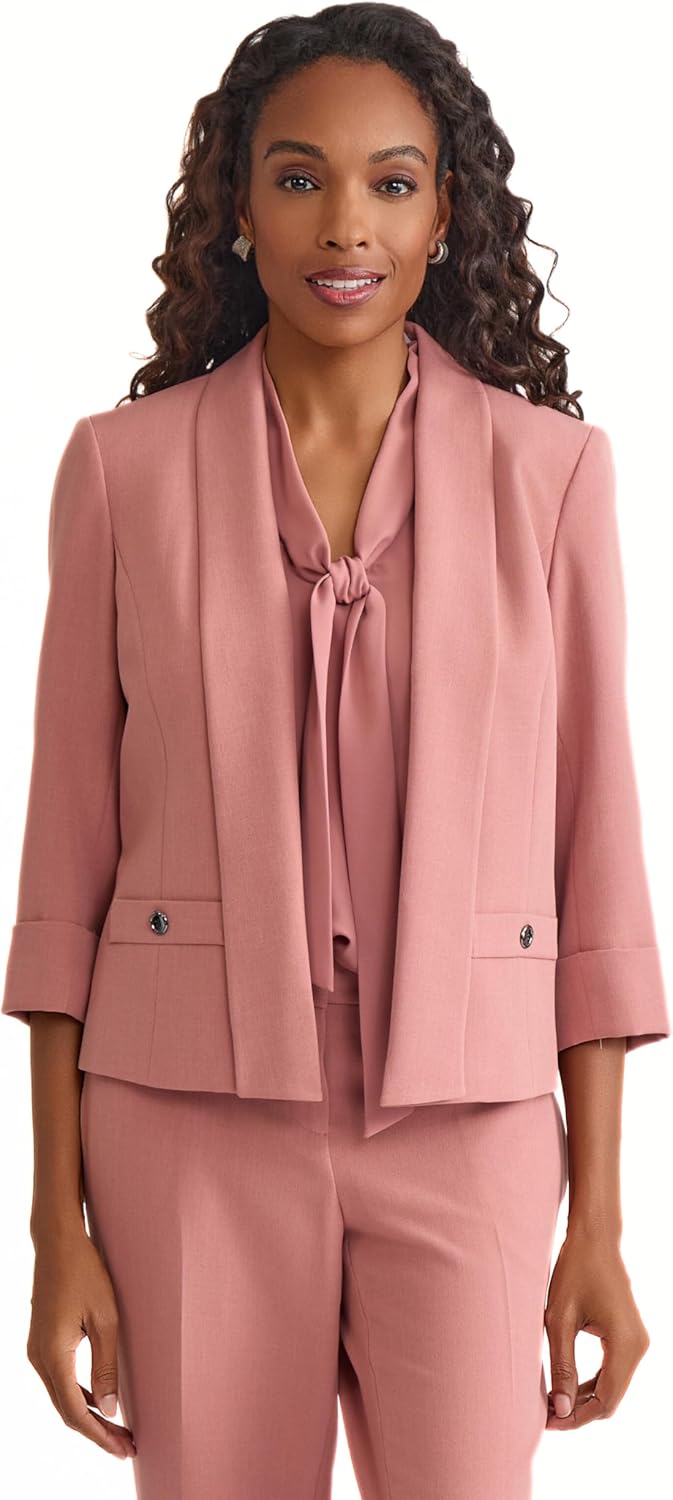 Kasper Womens Petite 3/4 Sleeve Shawl Collar Blazer