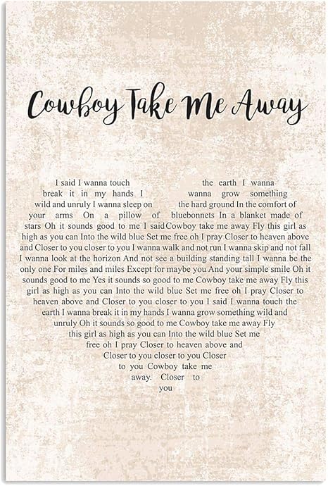 Amazon Com Ctychico Cowboy Take Me Away Dixie Chicks Sign Heart Shaped Lyrics Song Music Hobbies Wall Art Print Painting Home Decor Gifts For Lovers Poster Posters Prints