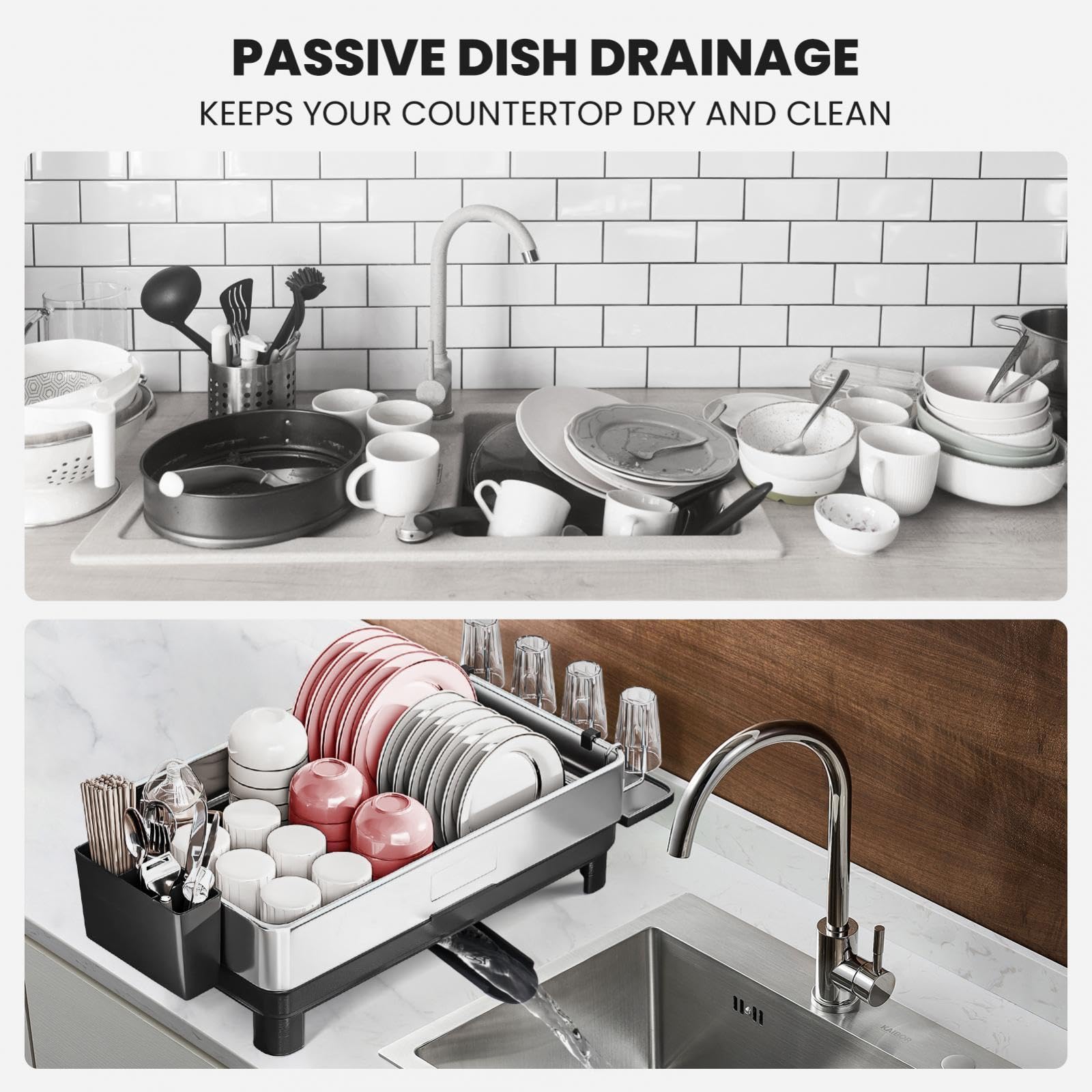 Escurridor de Platos, Soporte para Tazas, Estante Metálico para Fregadero de Cocina, Ideal para El Hogar, Restaurantes Y