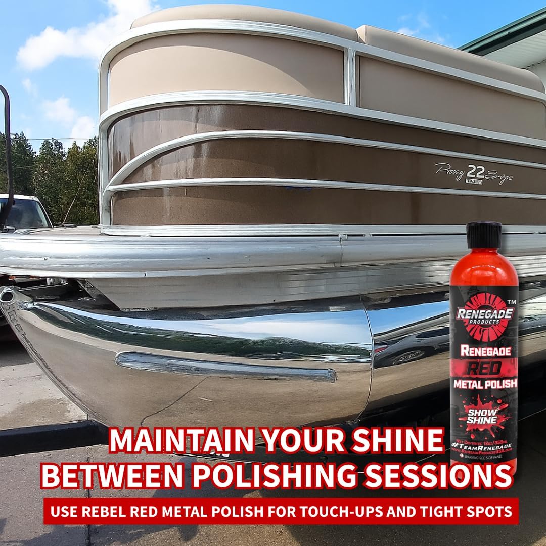 Renegade Products Aluminum Pontoon Boat Polishing Complete Kit with Buffing Wheels, Buffing Compound, Safety Flanges, Sanding Discs and Rebel Red Liquid Metal Polish