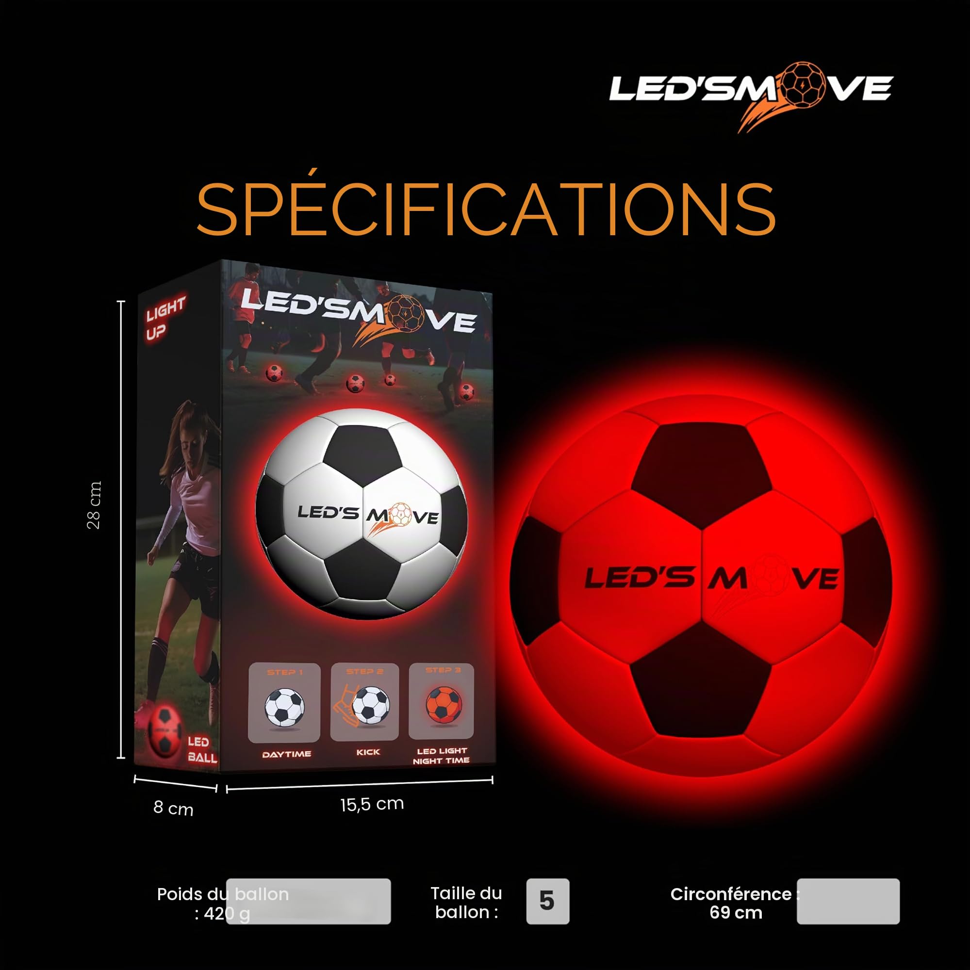 LedsMove Ballon de Football Lumineux à LED