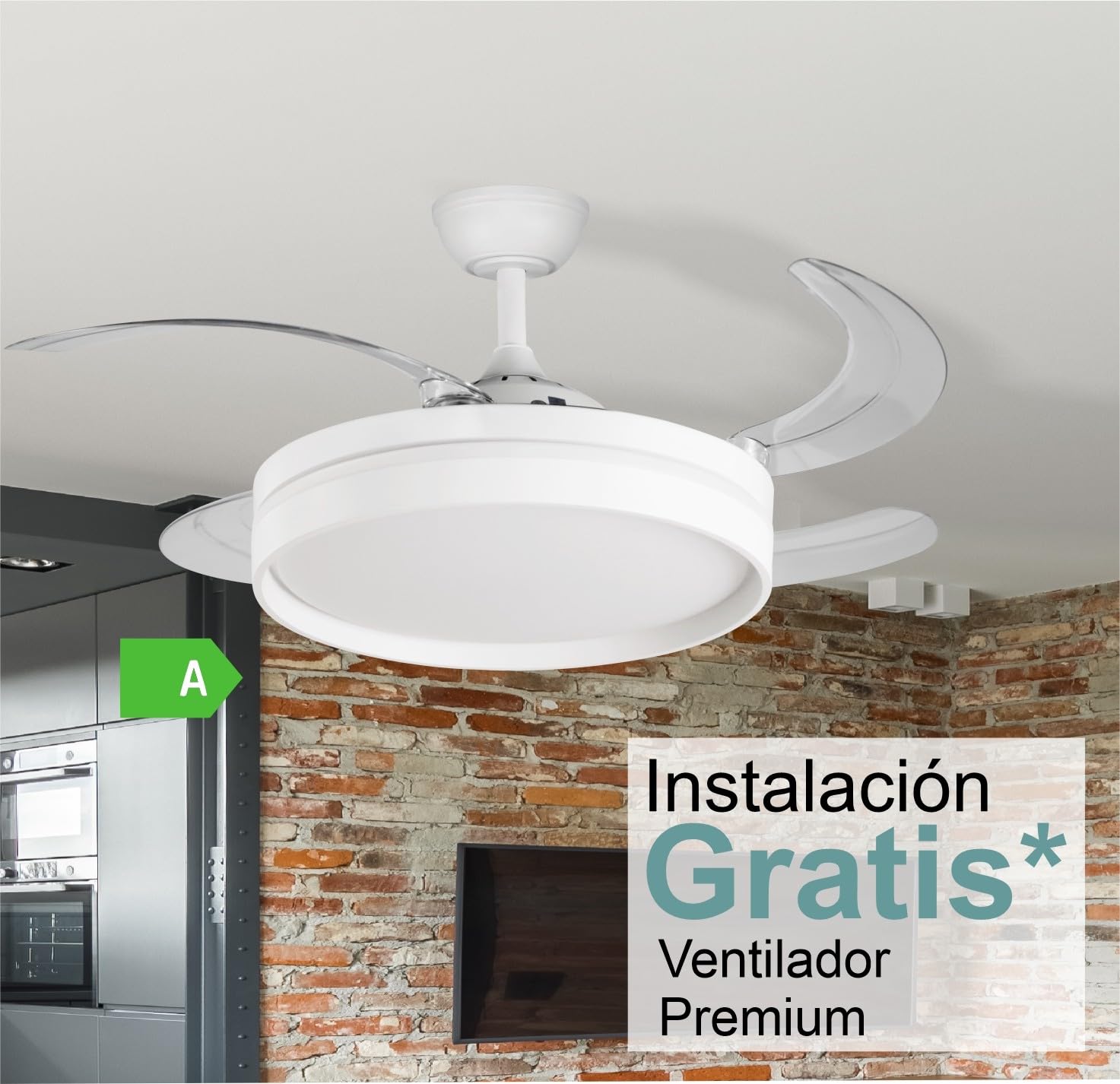 Bastilipo - Ventilatore da soffitto con pale retrattili, motore DC 40 W, telecomando, luce LED 3 colori 36 W, modello FALESIA