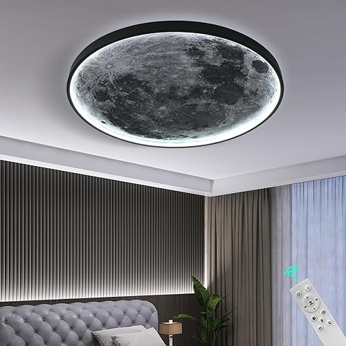 Miniatura 8 de Lámpara de techo LED regulable de montaje empotrado con control remoto, lámpara de techo decorativa de luna de 23.6 pulgadas montada en la pared