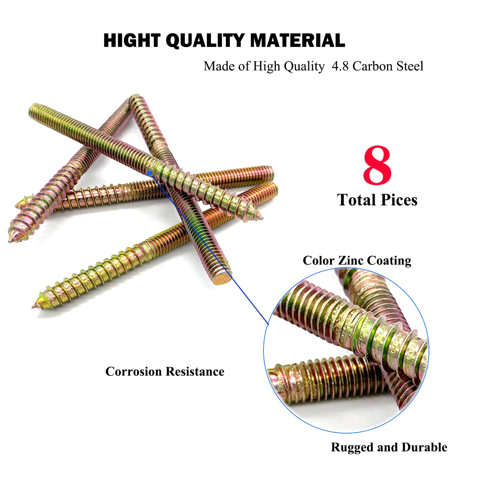 8 Pack 3/8-16 Hanger Bolts - Furniture Assembly -3