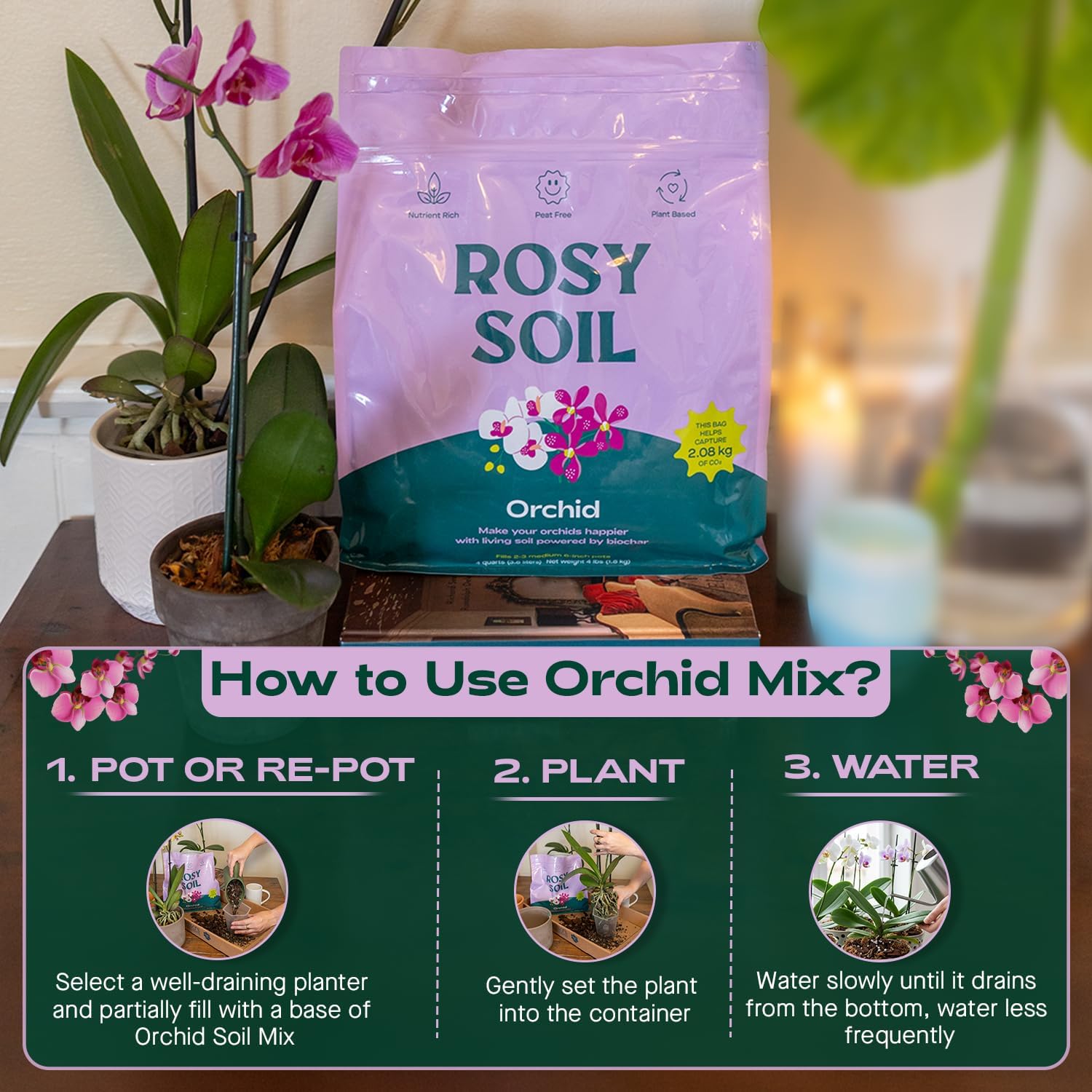 Rosy Soil Aroid (4qts) + Orchid Potting Soil (4qts) Bundle – Peat-Free, Biochar-Powered Soil Mix for Aroids & Orchids – Superior Aeration, Drainage & Root Health for Indoor Plants