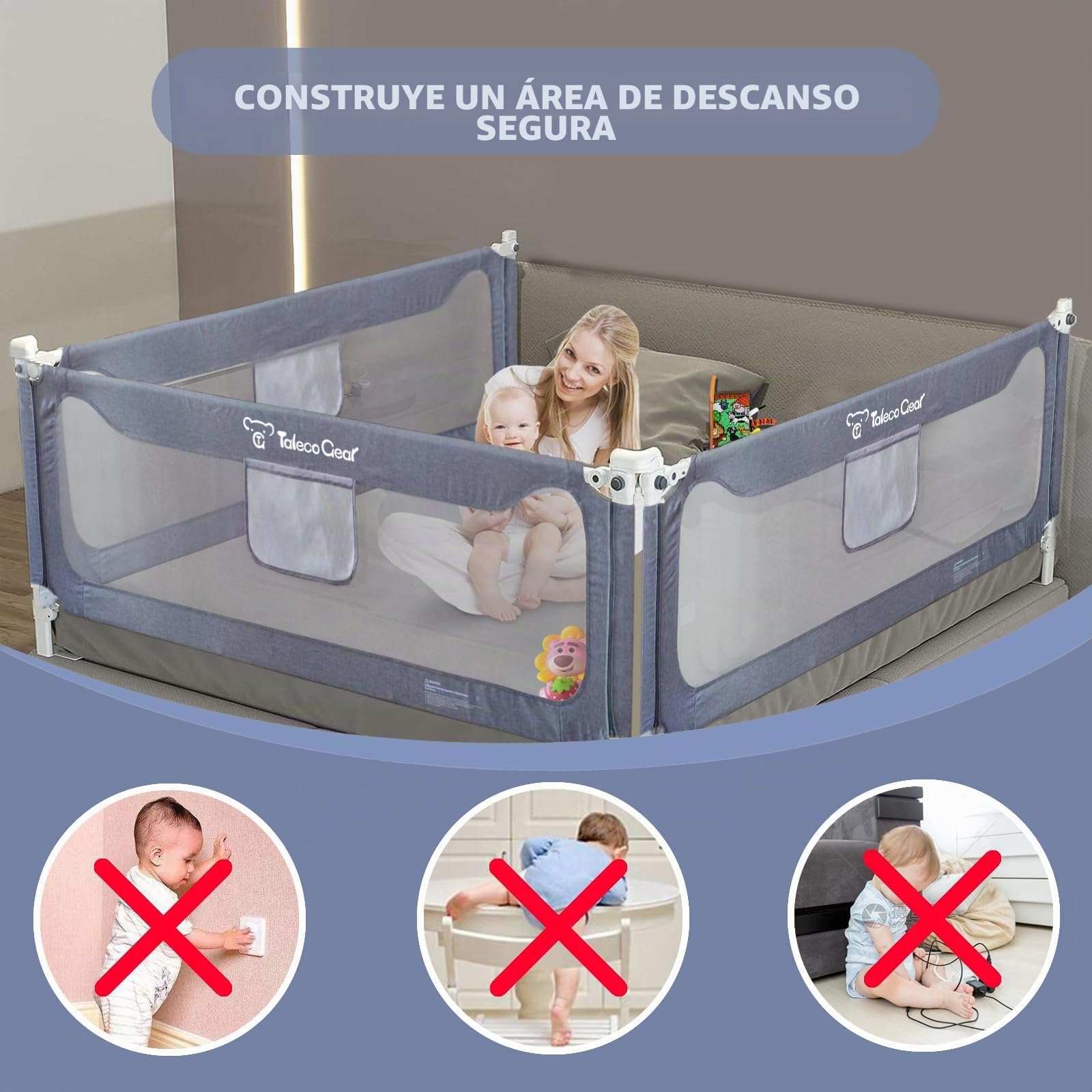 G TALECO GEAR Barrera para cama de 200 x 66 cm, barrera de cama para niños pequeños, protección contra caídas estable para niños y niñas, gris (1 pieza)