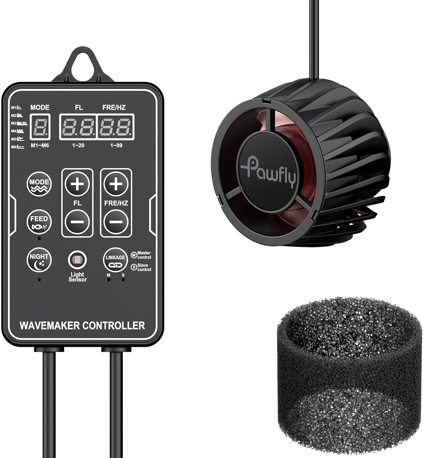 Pawfly 2100 GPH Wave Maker for Aquarium, DC 24V 10W Aquarium Powerhead with LED Controller, Quiet Submersible Wavemaker, Water Circulation Pump for 30-300 Gallon Freshwater Saltwater Tank