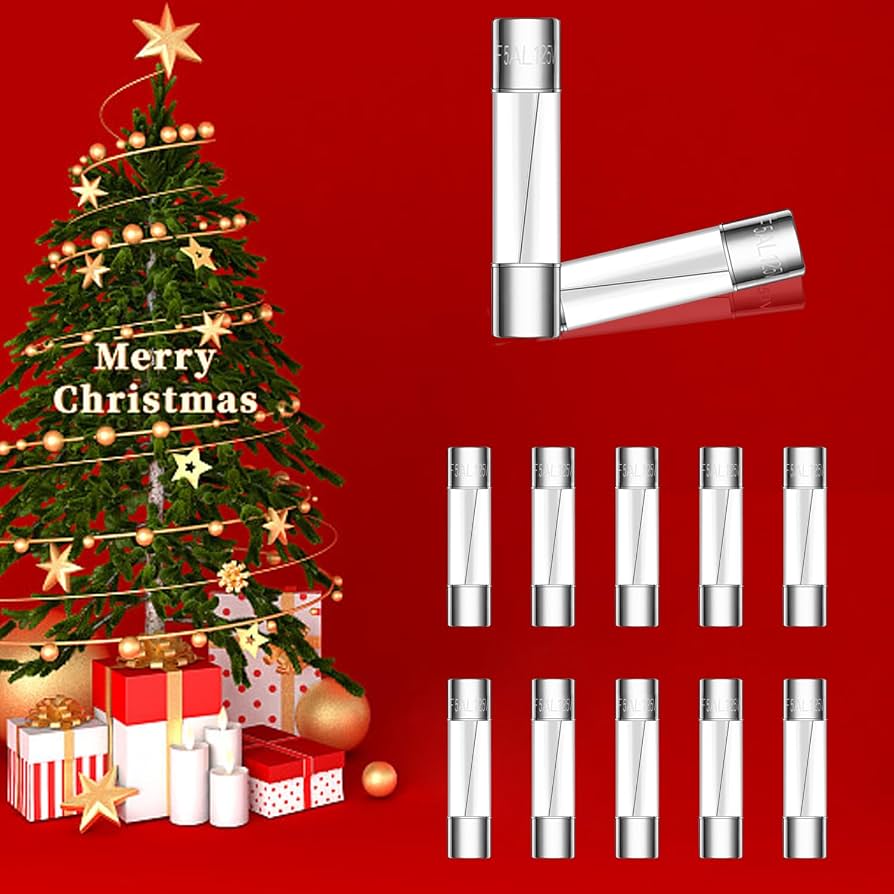 Tnisesm 20-Pack 3.6x10mm 125V Fast Blow Glass Fuses – 5A, For Christmas Lights, Fan Plugs & Small Electronics