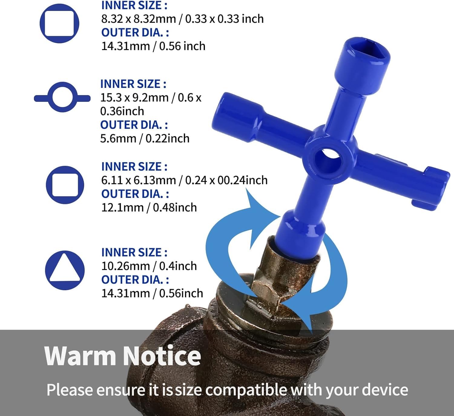 Llave Multifuncional de 4 puntas, Llave Contador Agua, Armario Eléctrico, ascensor, contador gas, Gabinete eléctrico, para válvulas, Multifuncional, Color Azul - imagen 2