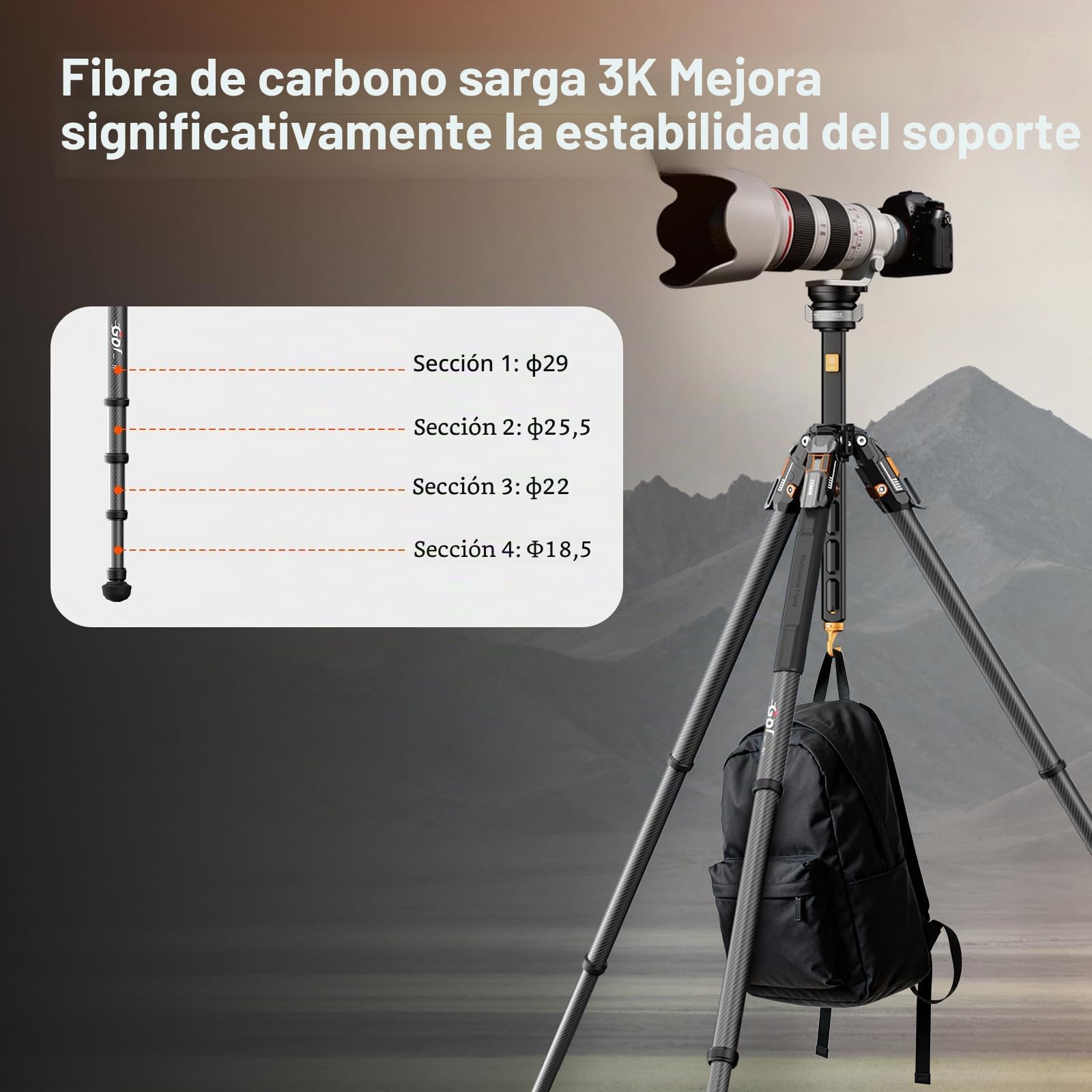 COMAN Trípode de fibra de carbono con apertura completa y un solo clic, trípode profesional para video, rótula para nivelación rápida, altura máxima de 165 cm, capacidad de carga máxima de 20 kg (T1S)
