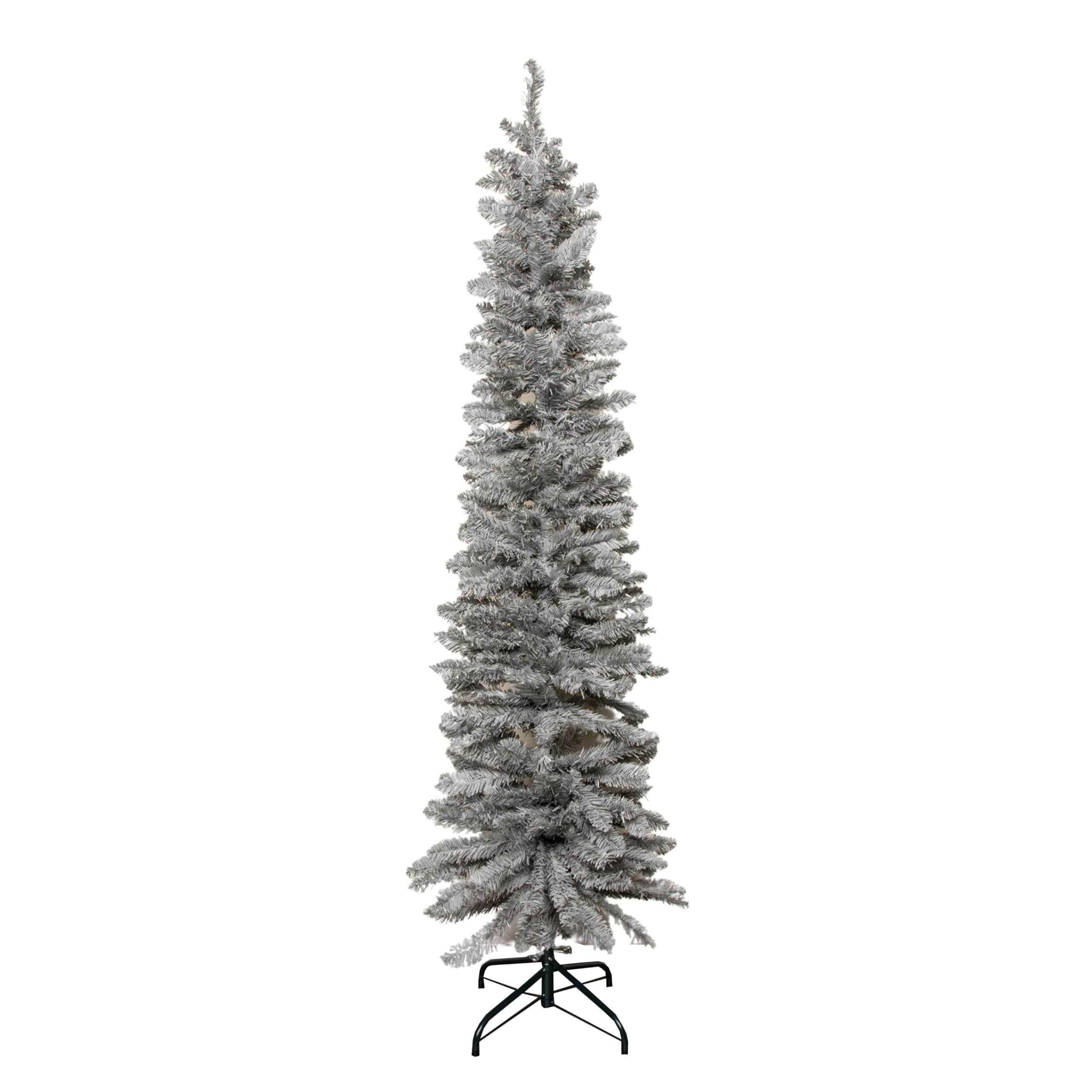 Samuel Alexander Grey/Green (1.8M) Grey Artificial Pencil Christmas Tree With Green Metal Stand And 321 Tips 6Ft