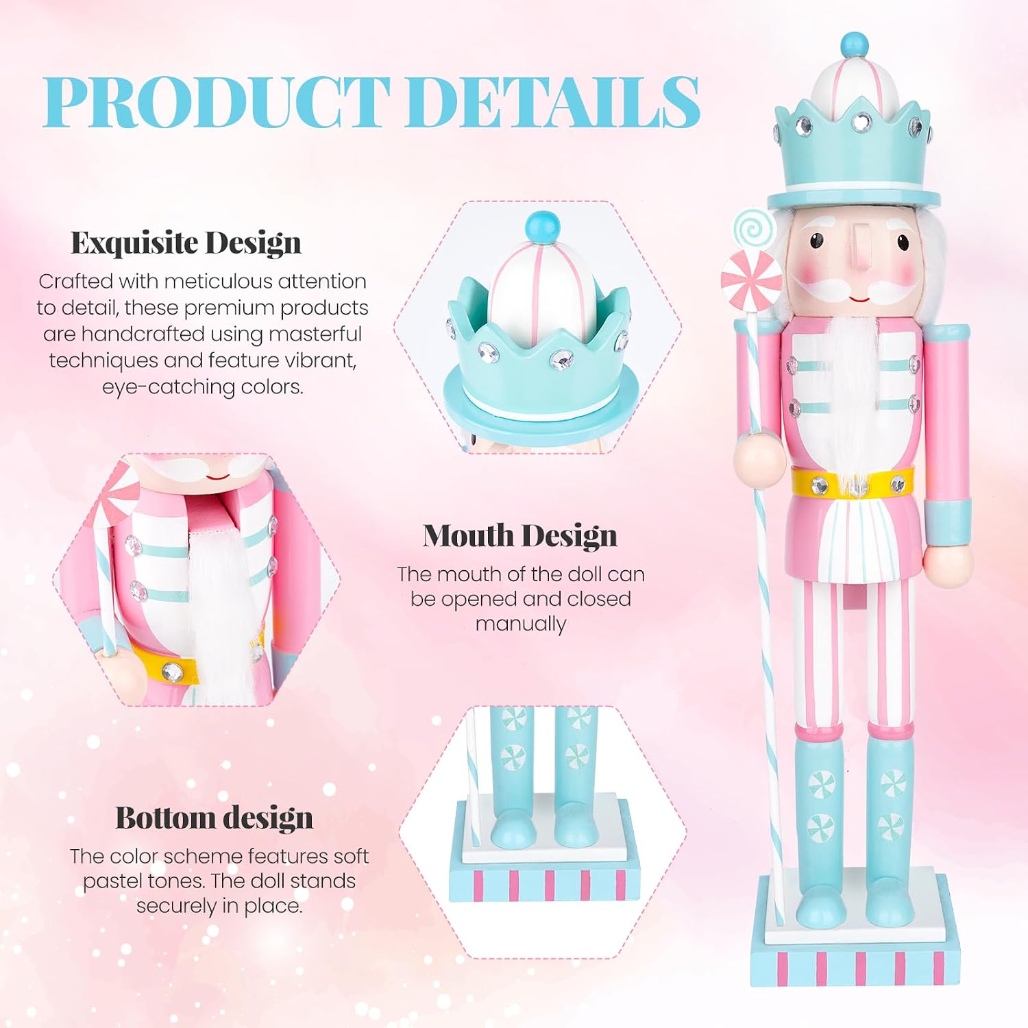 ​15Inch Large Nutcracker Soldier Figure, Pink Nutcracker Christmas Decor Doll for Holiday Decor, Festive Gift for Home, Office, Xmas Tree Decorations​(Pink)