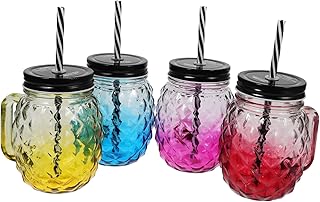 4pcs Wide Mouth Mason Jars Cold Brew Iced Cup Pineapple Decor Straw Cup