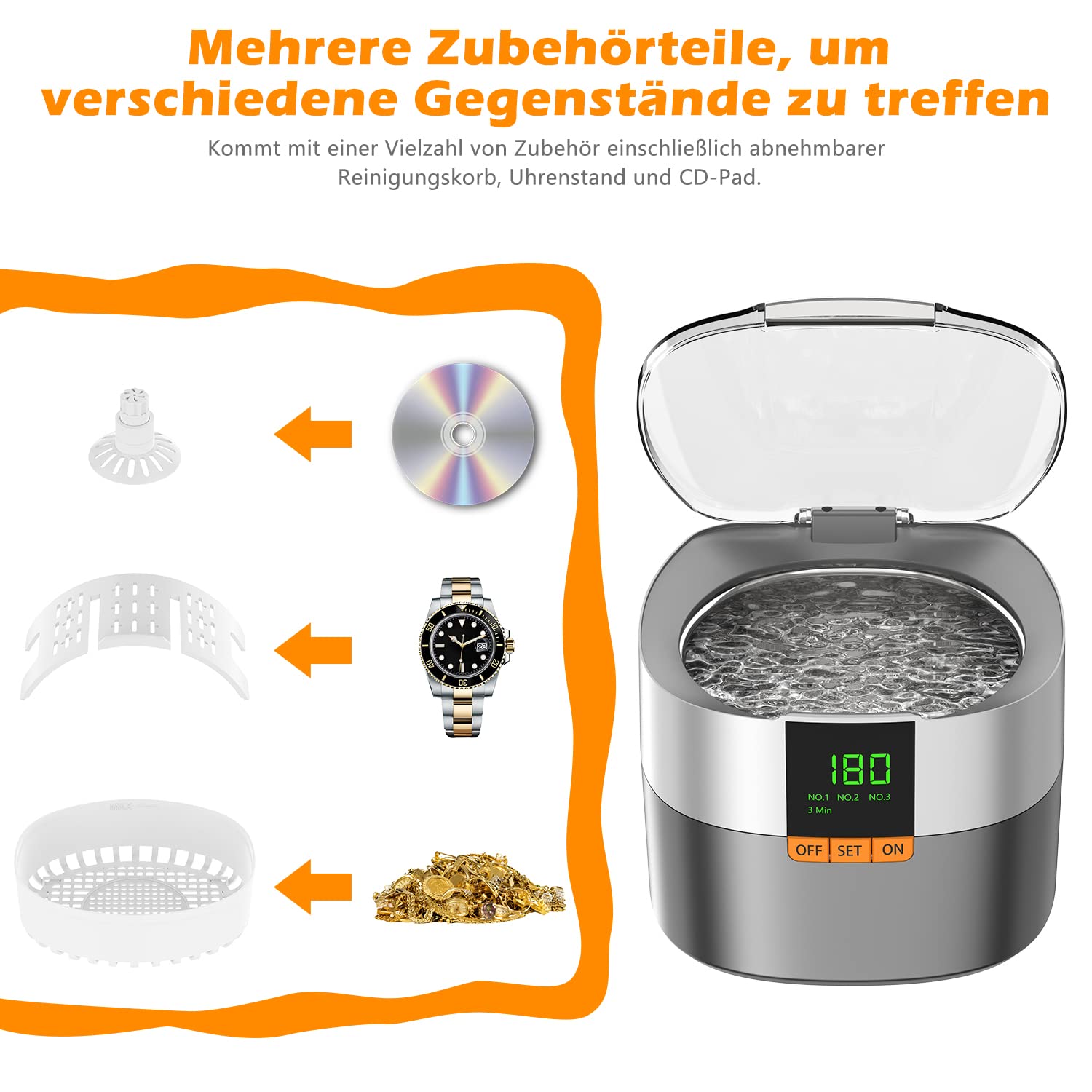 Ultraschallreinigungsgerät Ultraschallreiniger KECOOLKE 750mL brille | Ultraschallgerät Ultrasonic Cleaner mit digitalem Timer für Brillen, Ringe, Münzen, Fingerringe, Geld，zahnprothesen