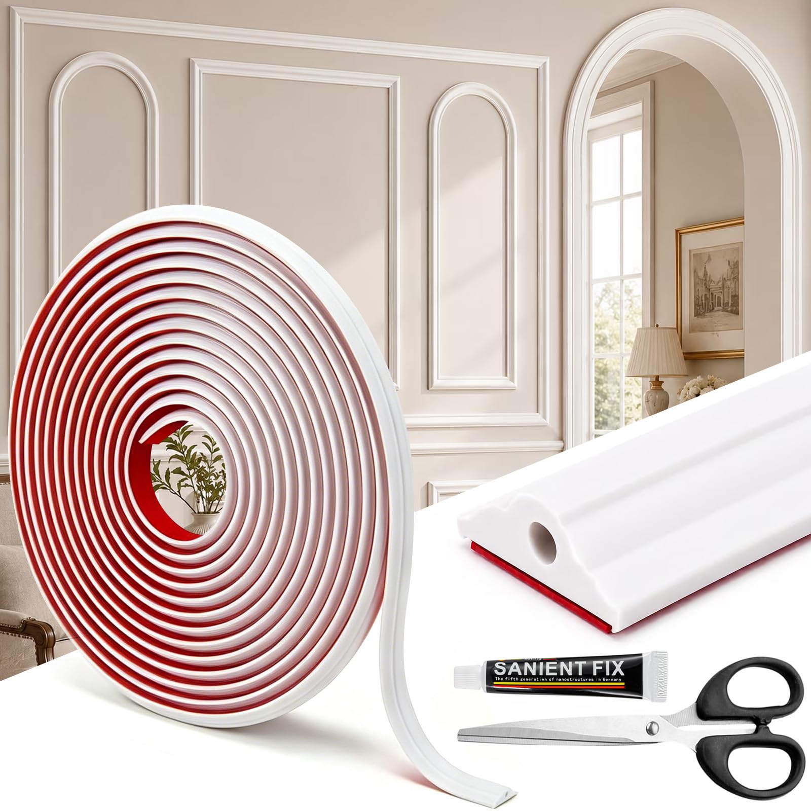 7M Peel and Stick Flexible Wall Moulding Trim - Flexible Moulding Trim Self-Adhesive Waterproof 3D TPE Self Adhesive Trim DIY TPE Panelling Kit for Home, Frame, Door, Stick On Panelling for Walls