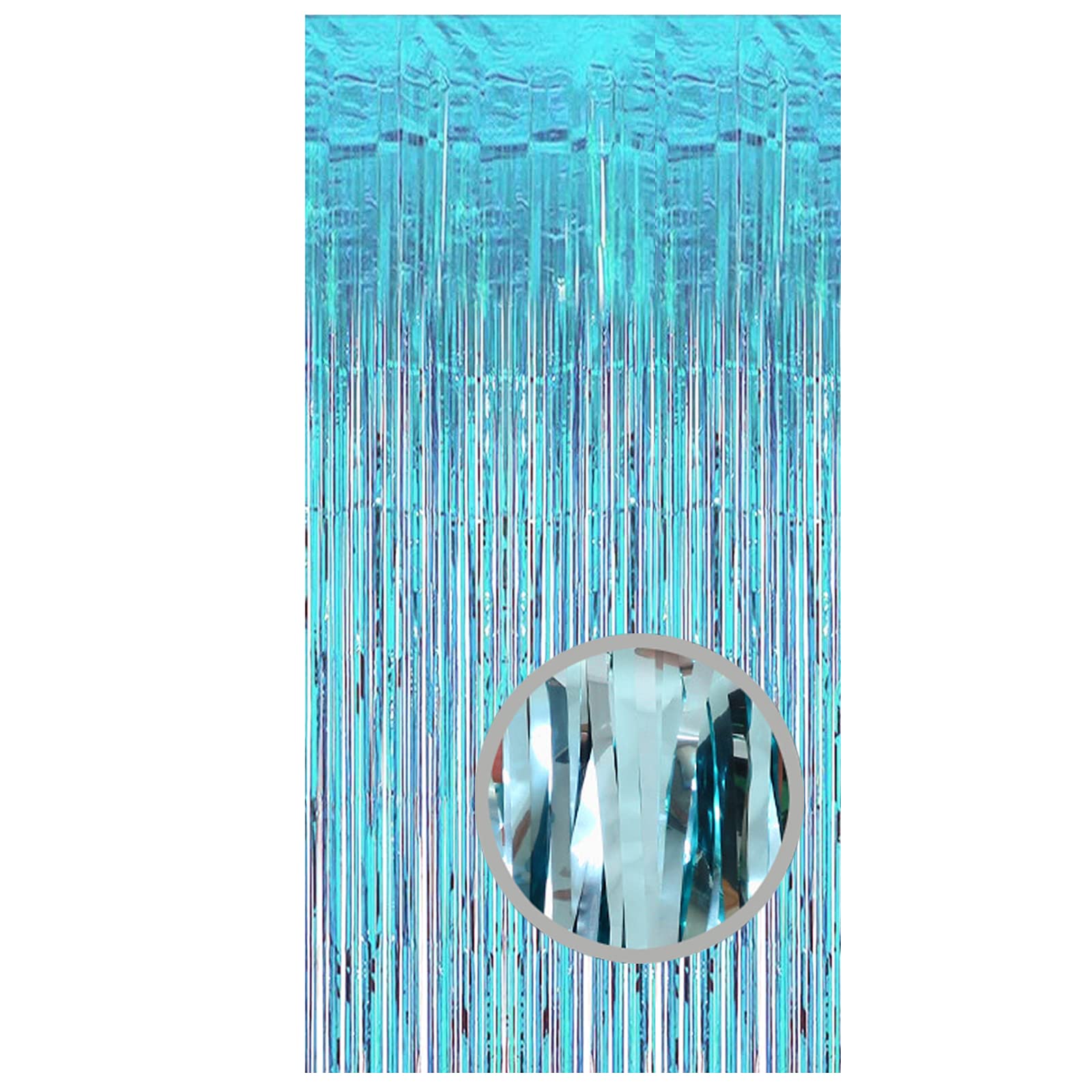 YiyiLai 2 Packs 1 x 2m Metallic Tinsel Curtains Foil Fringe Curtains Christmas Hanging Streamers Backdrop for Party Shimmer Light Blue Curtains