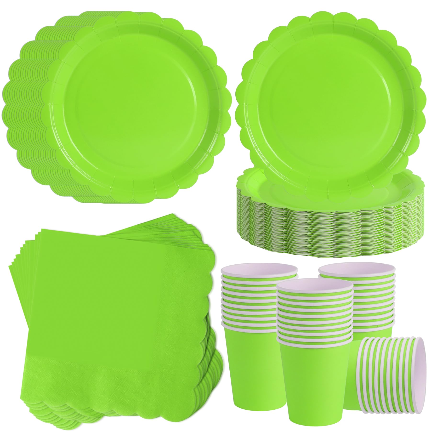 ZblPyro Yellow-Green Party Tableware Set for 40 Guests | A Set of 120 pcs Includes 7inch Scalloped Paper Plates, Cups & Napkins | Easter Celebration, Spring Party & Garden Gathering — image 1