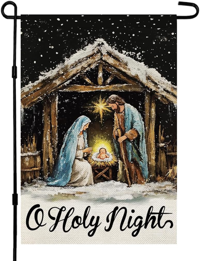 CROWNED BEAUTY Christmas Holy Night Garden Flag 12x18 Inch Double Sided Small Burlap Holiday Nativity Yard Decoartion for Outside CF1749-12