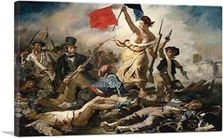 ARTCANVAS Liberty Leading the People Canvas Art Print Stretched Framed Painting Picture Poster Giclee Wall Decor by Eugene Delacroix - 26" x 18" (0.75" Deep)