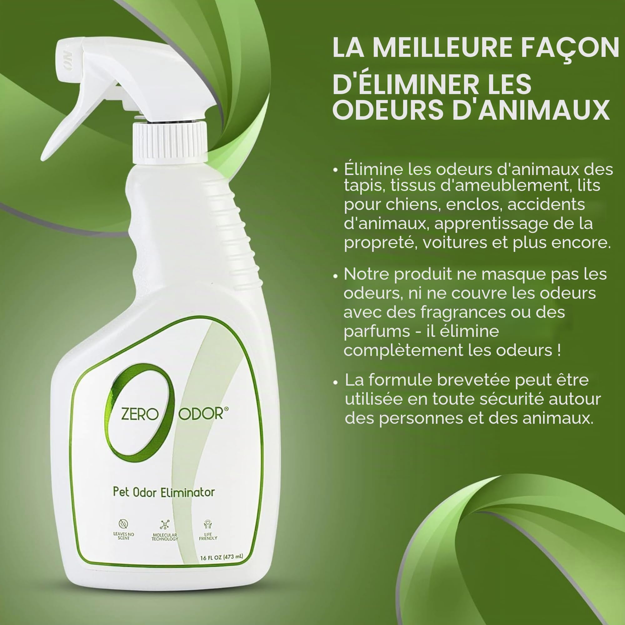 Zero Odor Éliminateur d'odeurs d'animaux de compagnie – Purificateur d'air, purificateur et désodorisant – Plus qu'un désodorisant – Élimine réellement les odeurs au niveau moléculaire – Pulvérisateur
