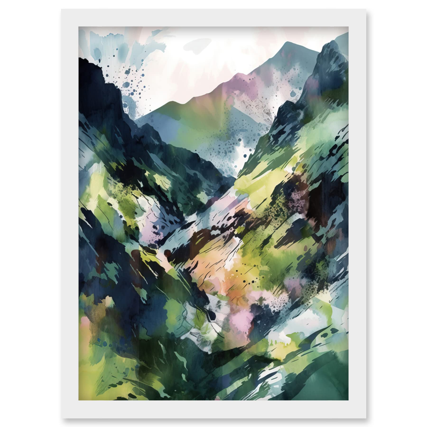 Artery8 Spring Mountain Slope Linocut Illustration Print Artwork Framed Wall Art Print A4