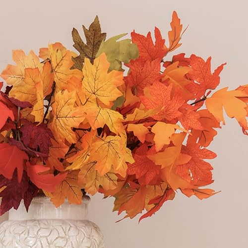 Miniatura 4 de MISSPIN Tallos artificiales de hojas de arce de otoño, 8 piezas de decoraciones de otoño para interiores y exteriores, Halloween, Acción de Gracias,