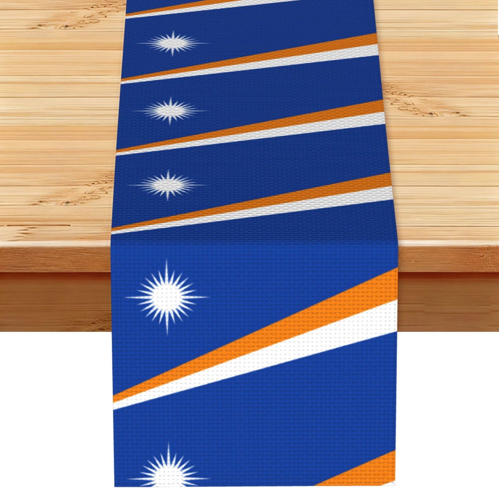 Flag of the Marshall Islands Linen Look Table Runner 13x72-Wrinkle Resistant Farmhouse Style for Dining Table Decor