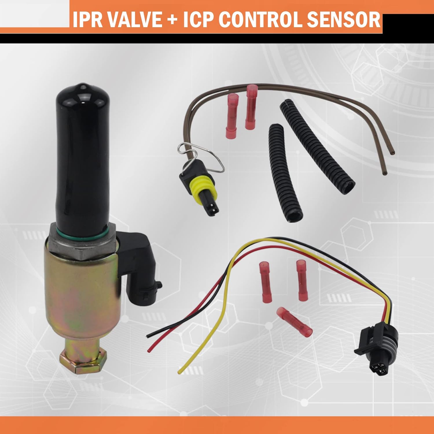7.3L Fuel Injection Pressure Regulator - IPR Valve & ICP Control Sensor With Electrical Connector Pigtail 1841217C91 For 1994-2003 F250 F350 F450 F550 E350 E450 E550 Excursion F81A9C968AA