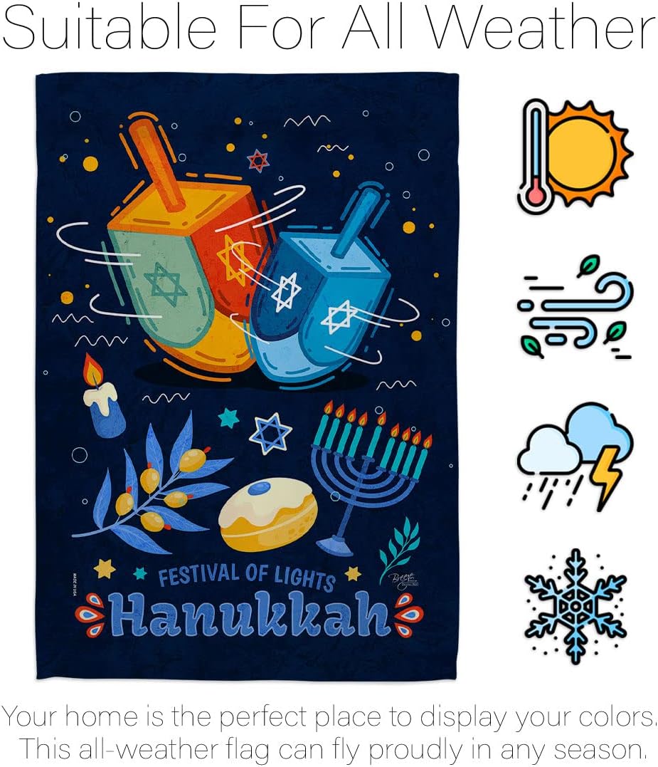 Breeze Decor Festival of Lights Winter Hanukkah Candle Bonsai Menorah Jewish Chanukah David Decoration Banner Small Garden Yard Gift Double-Sided, House Flag 28" x 40", Thick Fabric