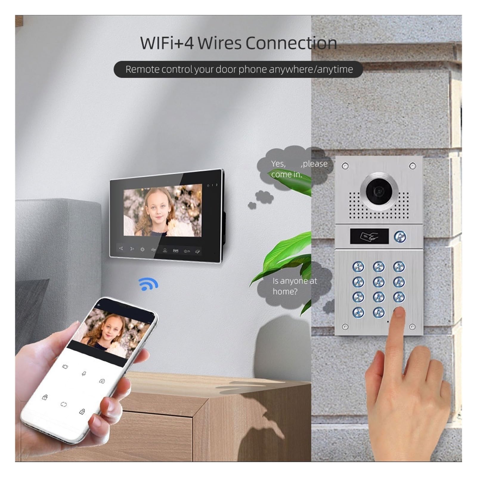 Sonnette sans fil Interphone Vidéo WiFi Sonnette Caméra HD 7 Pouces Sécurité À Domicile Porte Vidéo Système De Contrôle D'accès APP/déverrouillage De Carte Magnétique pour le bureau de l'école à domic