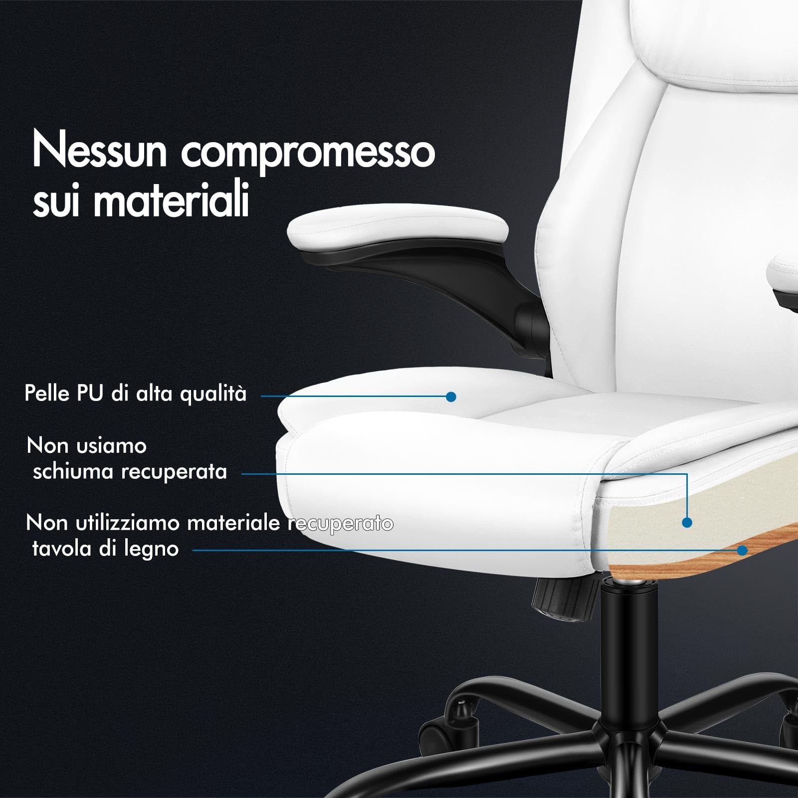 ALFORDSON Sedia da Ufficio Ergonomica con Massaggio, Supporto Lombare, Sedia Scrivania Poltrona Girevole ad Altezza Regolabile per Ufficio e Studio Sala Riunioni,Portante di 150 kg, Similpelle(Bianca)