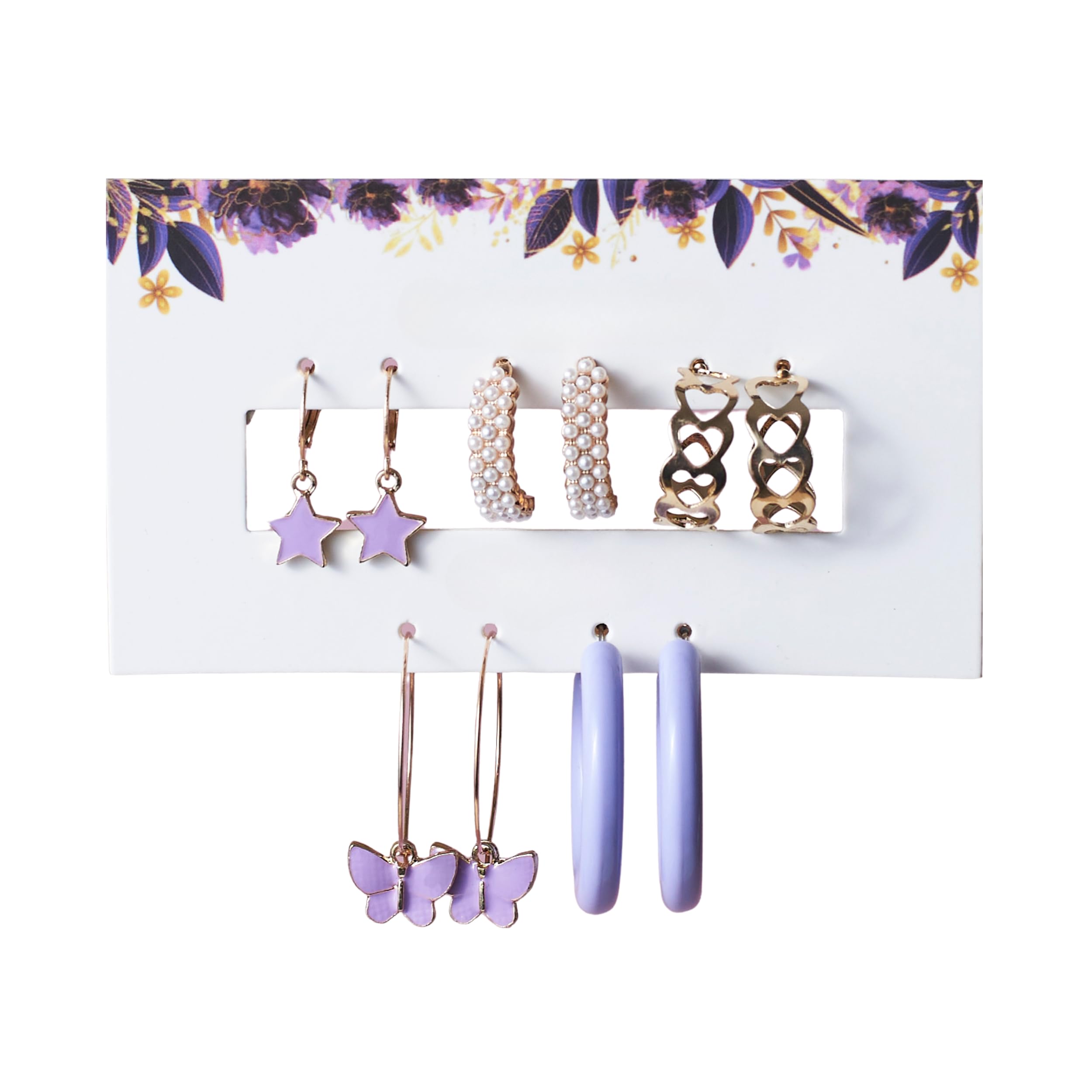 SALTY Fashion Lilac Earrings for Women & Girls | 5 Pairs Combo | Golden Hoop | Ear Tops | Latest | Trendy | Fancy | Stylish | Birthday Gift | Aesthetic Jewellery | Accessories for Everyday Wear (B0CTFLRH2V) Amazon Price History, Amazon Price Tracker