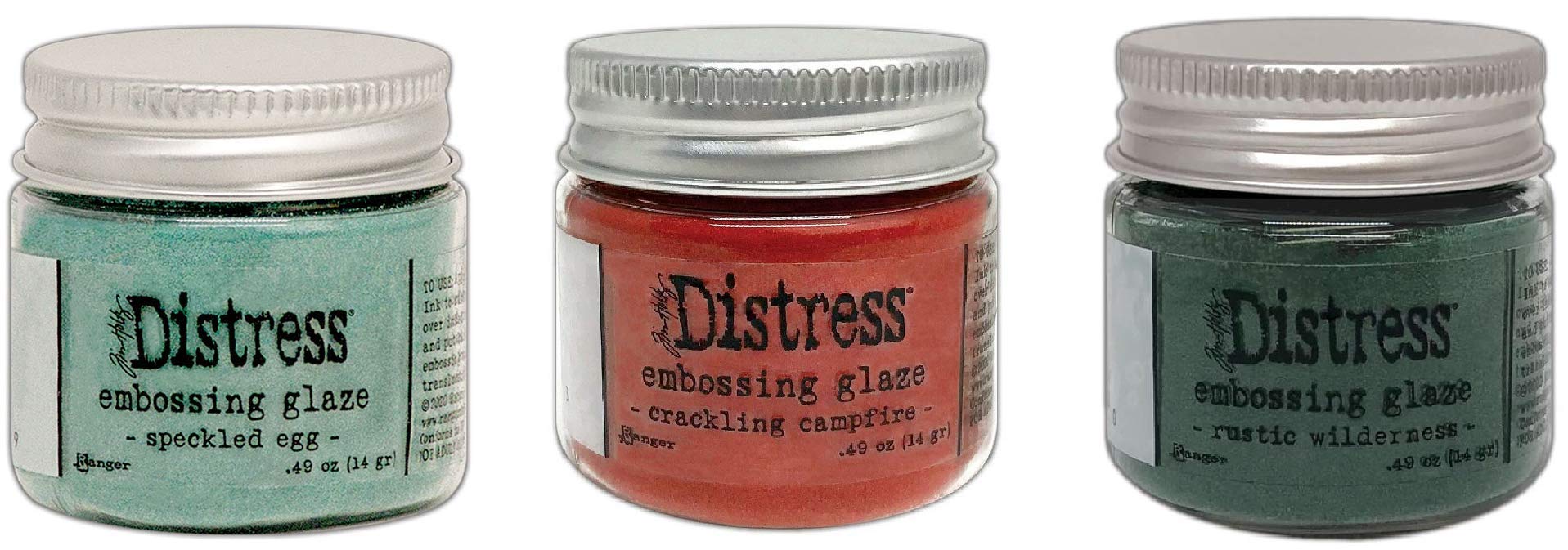 Bundle of 3 Tim Holtz Embossing Glaze: Crackling Campfire, Rustic Wilderness and Speckled Egg