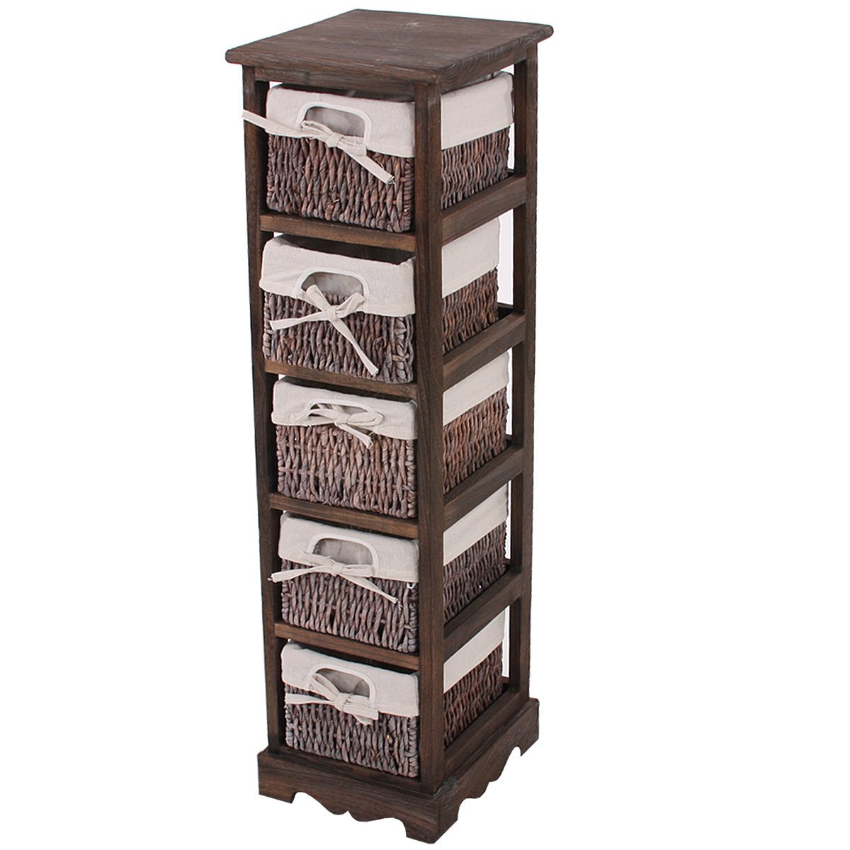 Mendler Scaffale cassettiera con 5 ceste Shabby Vintage Legno di paulonia 28x25x90cm - Marrone